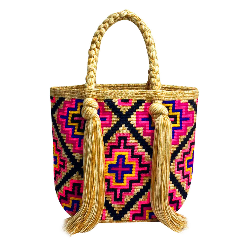 Pink & Beige Tassel Bag