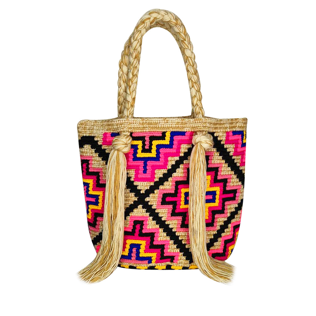 Tan & Multicolor Mini Tassel Bag