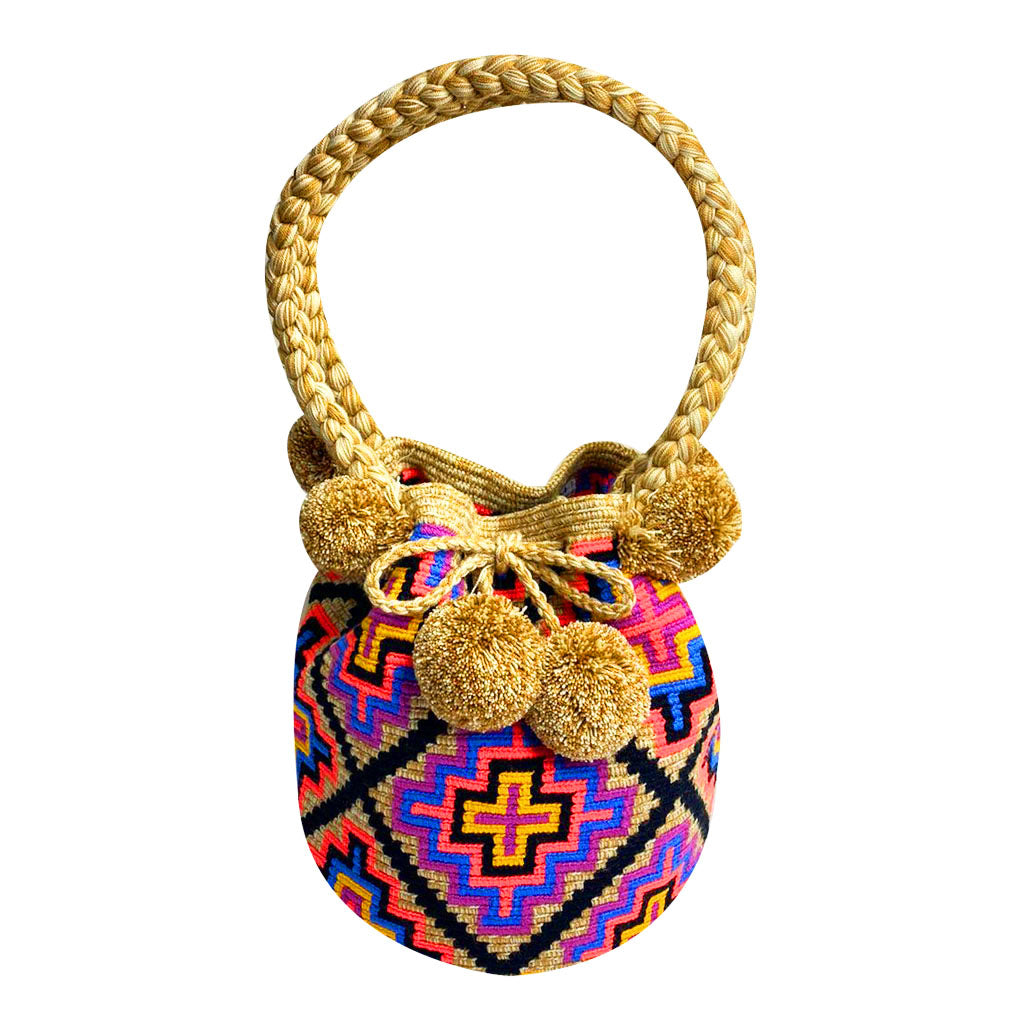BEIGE, PURPLE & PINK BUCKET BAG