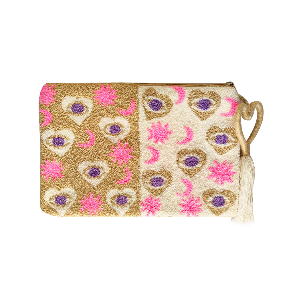 Beige & White Hearts Clutch