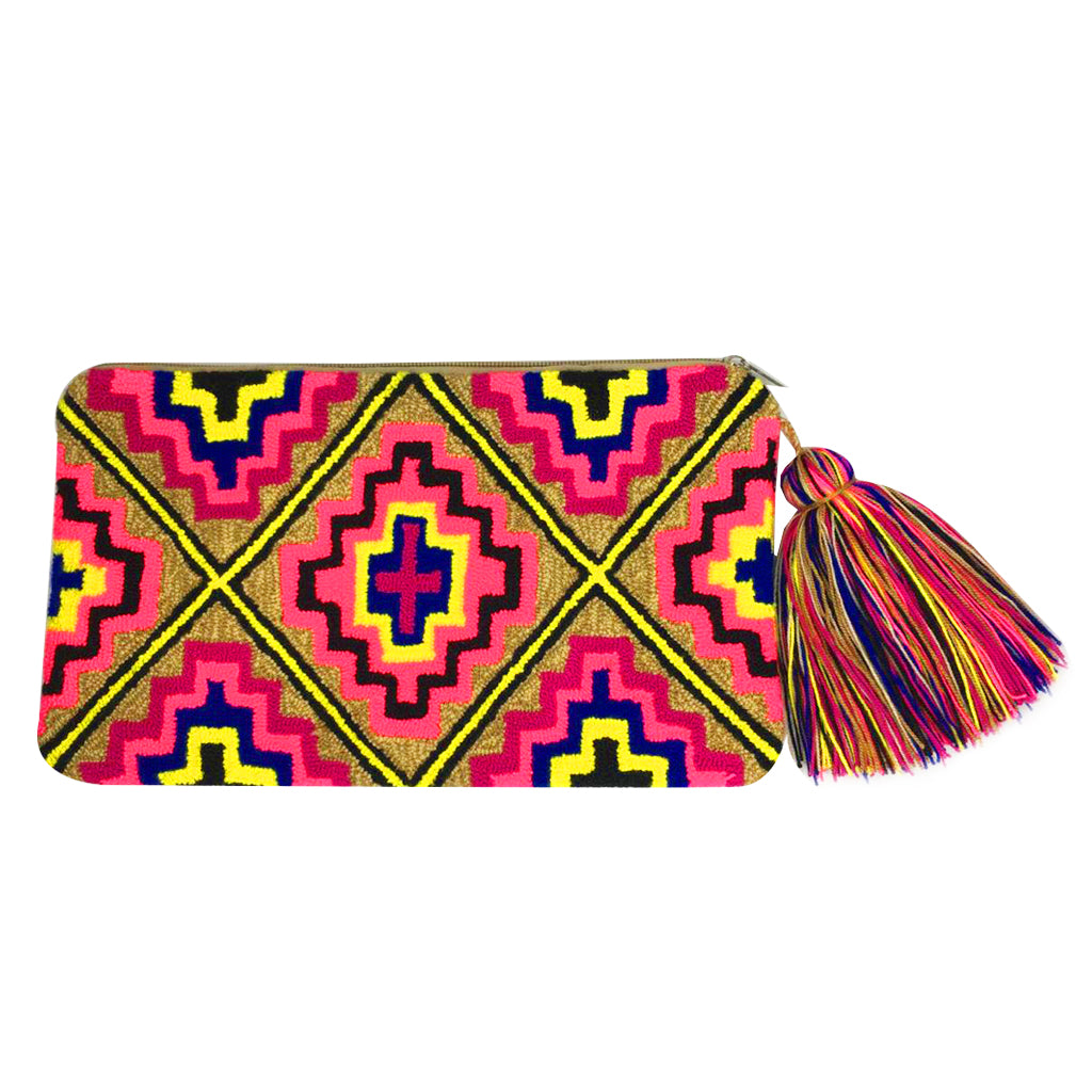 Beige & Pink Printed Clutch
