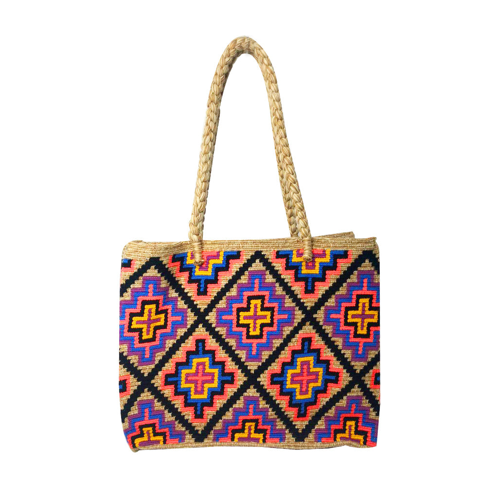 Beige & Blue Large Tote Bag