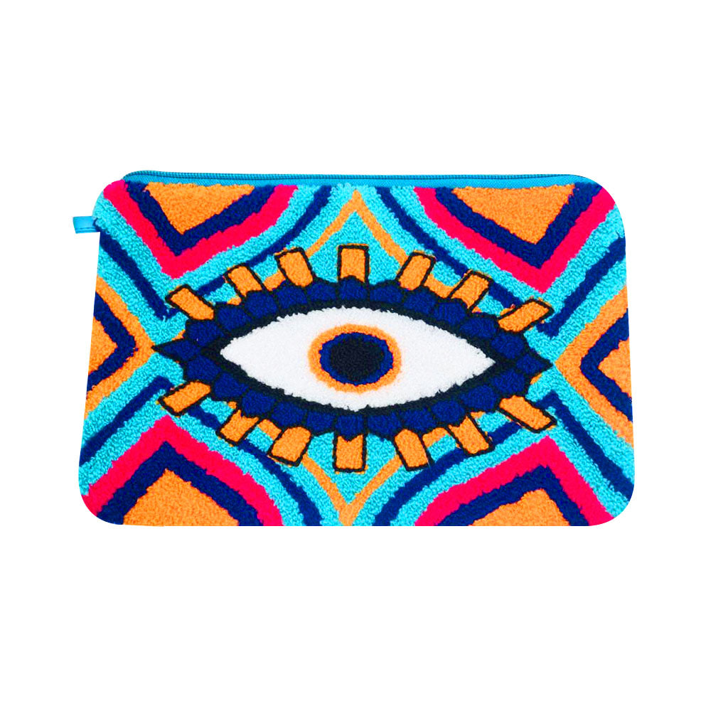 BLUE, PINK & BEIGE EVIL EYE CLUTCH