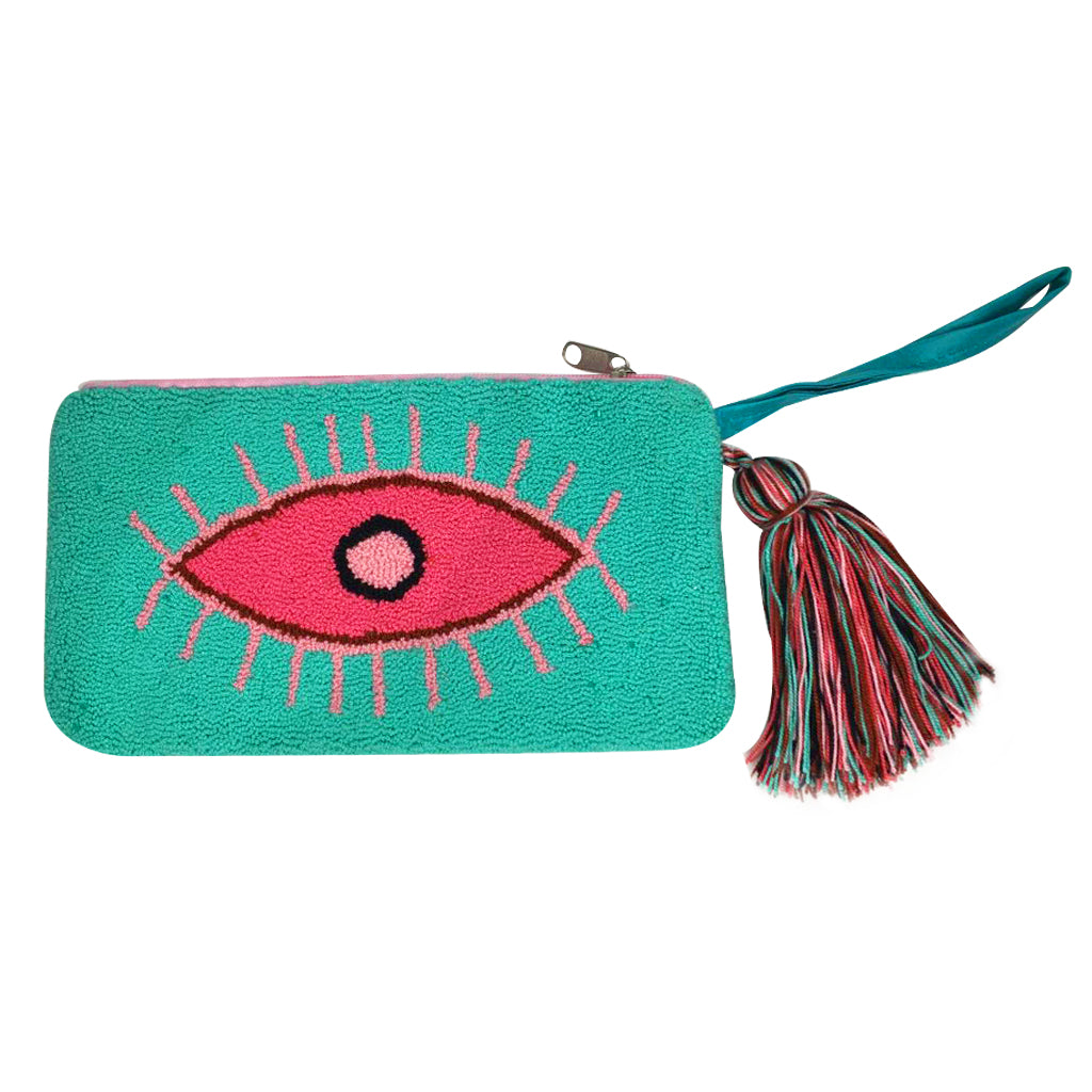 Turquoise & Pink Eye Clutch