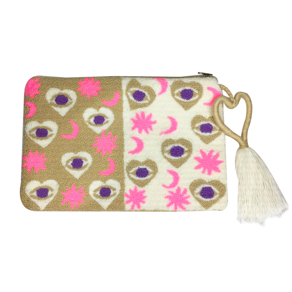 Beige & White Hearts Clutch