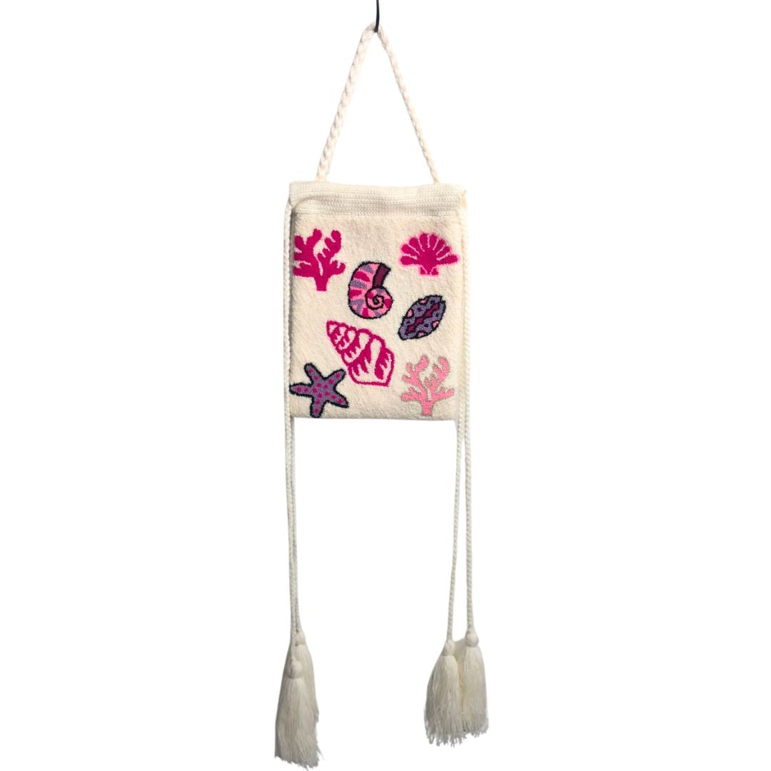 White Seashells Drawstring Bag