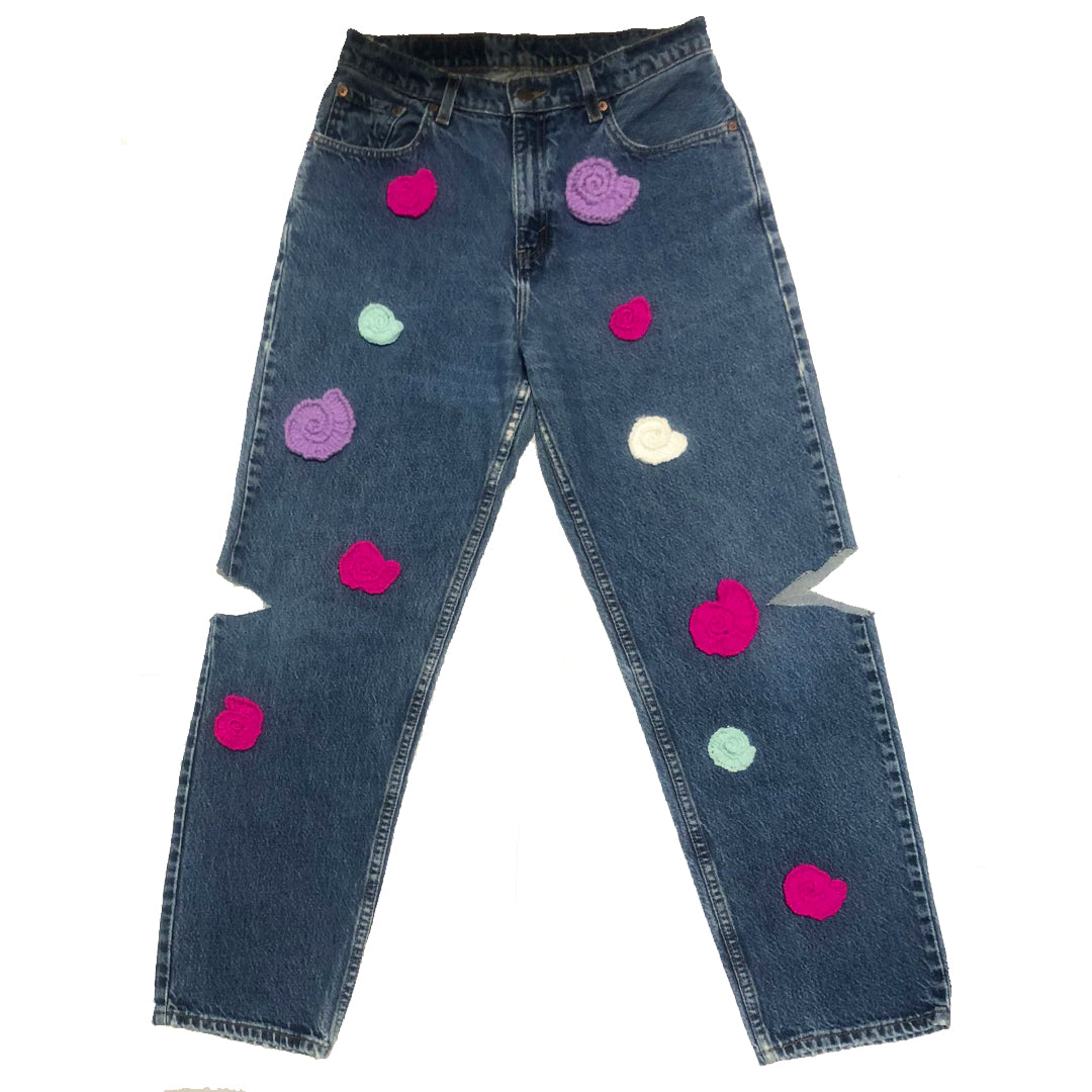 Hand Crocheted Seashell Vintage Levis Jeans