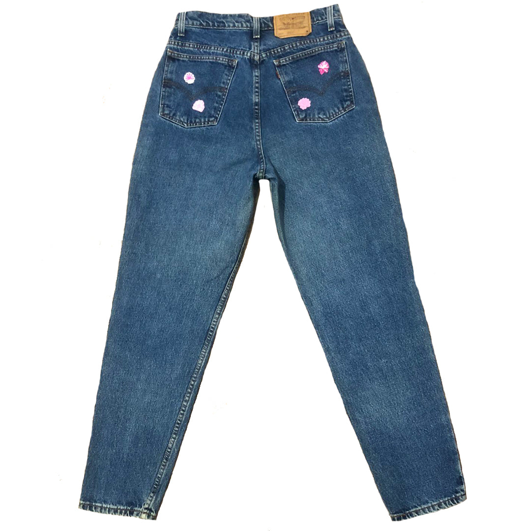 Hand Beaded Palm Tree Dark Blue Jeans