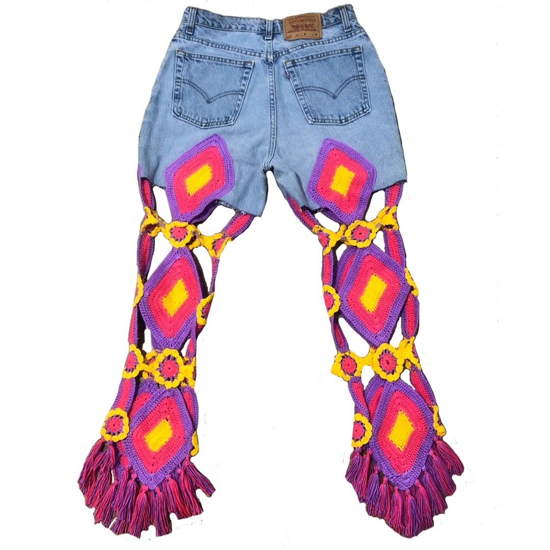 Orange & Purple Crocheted Vintage Jeans