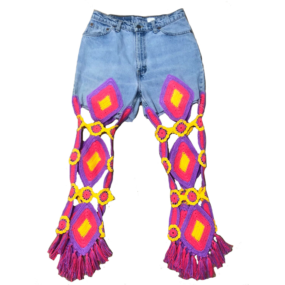 Orange & Purple Crocheted Vintage Jeans