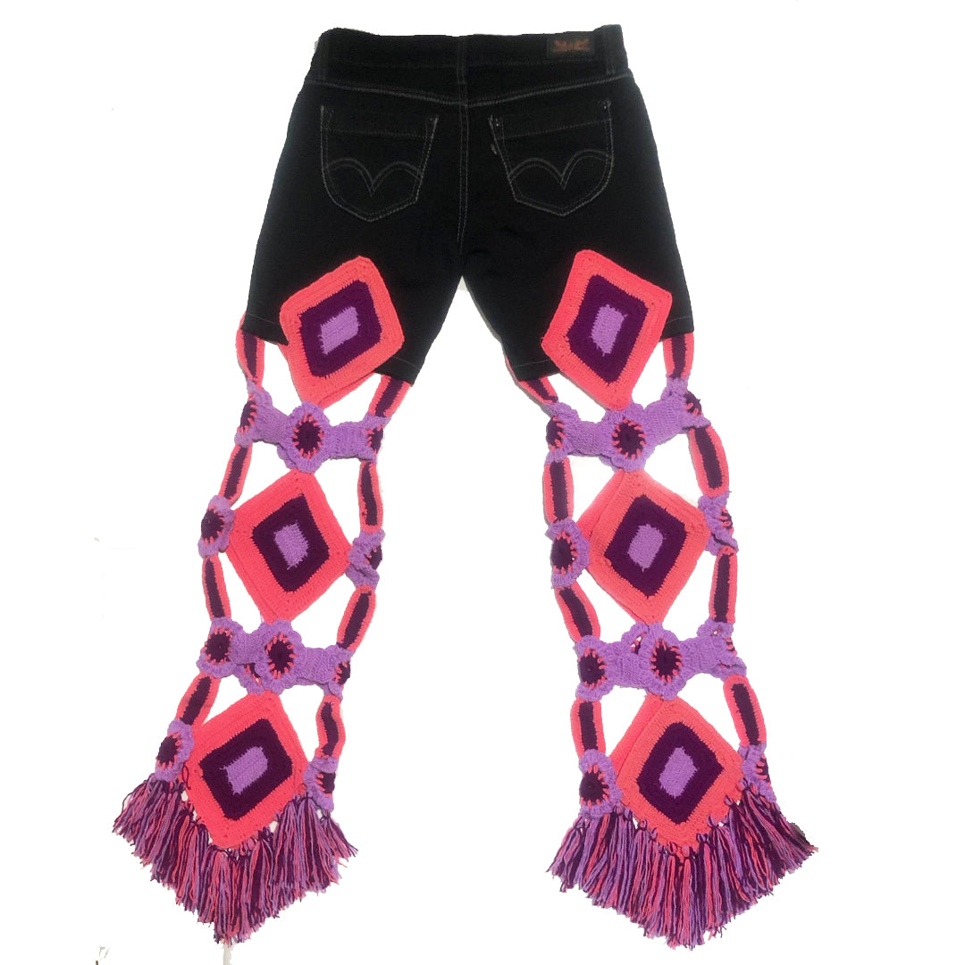 Black & Peach Hand Crocheted Vintage Jeans