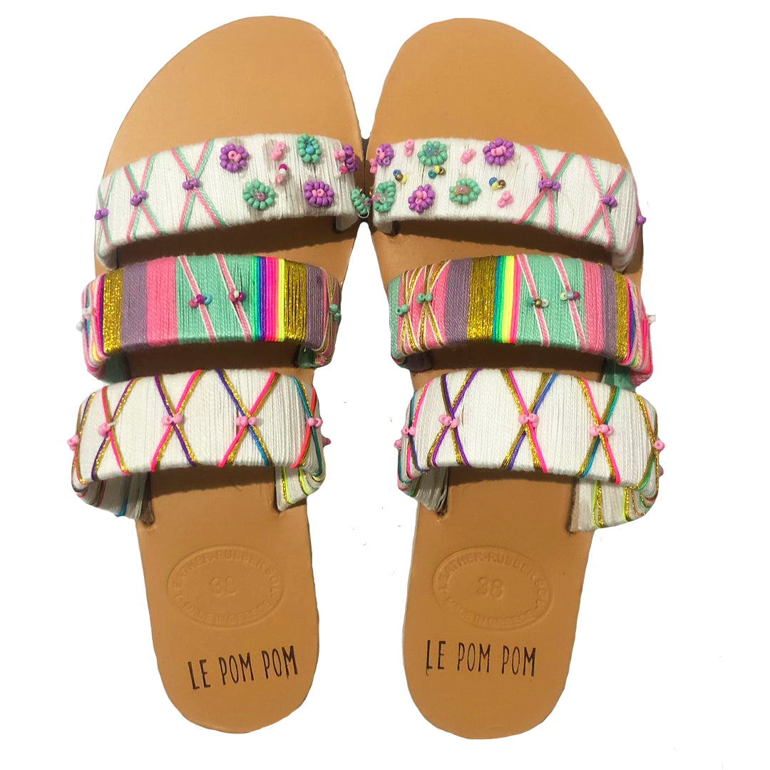Lois Three Strand Beaded Sandals
