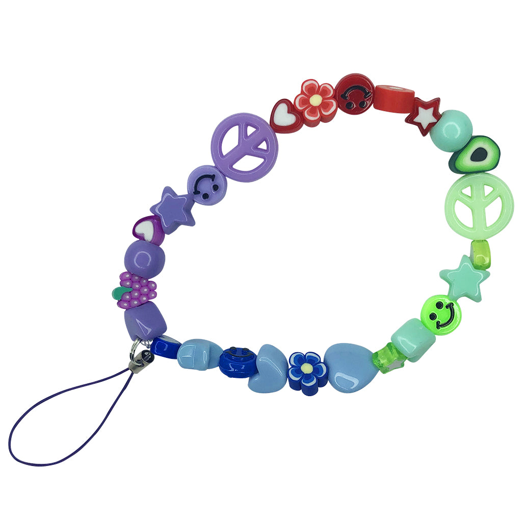 Neon Green & Purple Mini Beaded Phone Strap