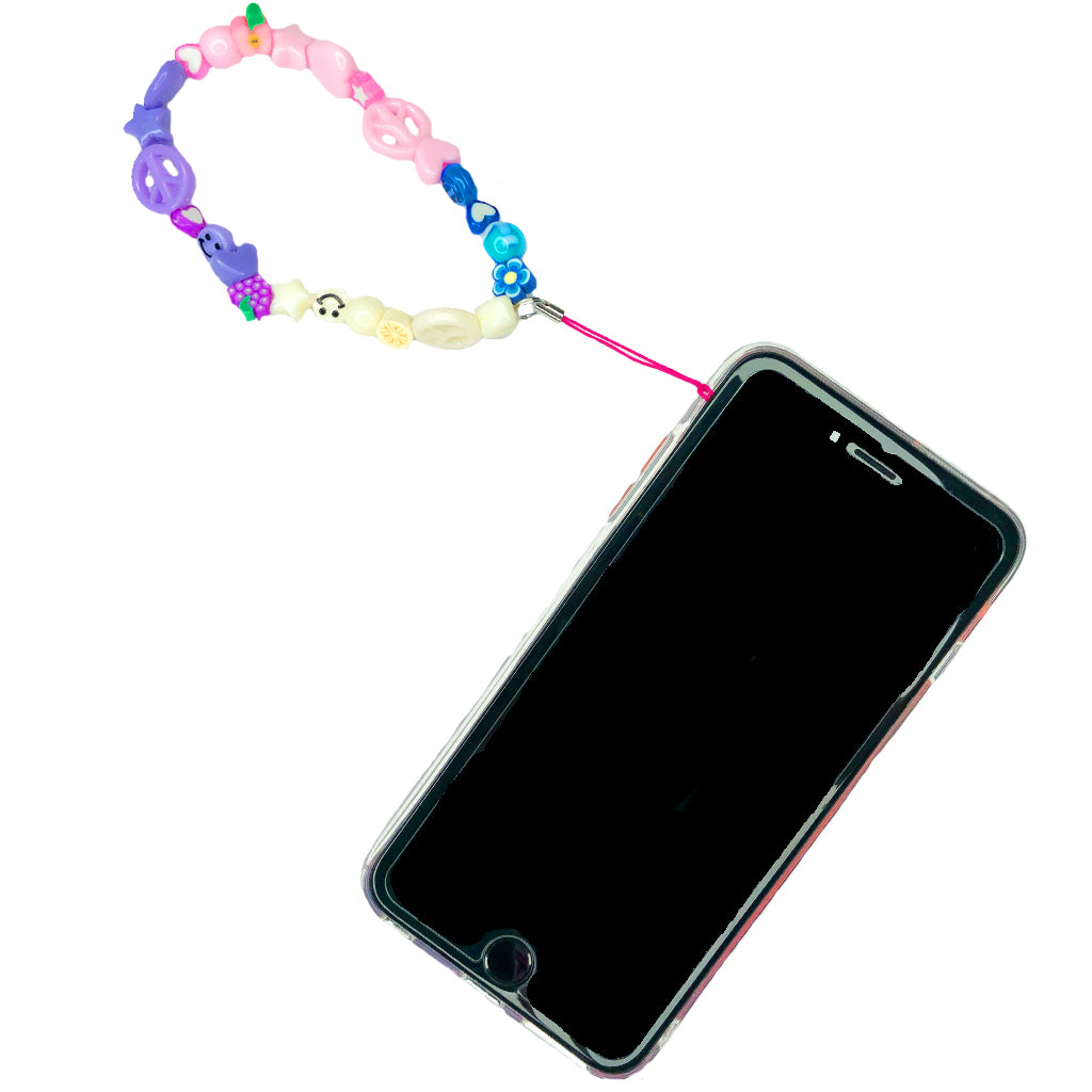 Baby Pink, Purple & Blue Mini Beaded Phone Strap
