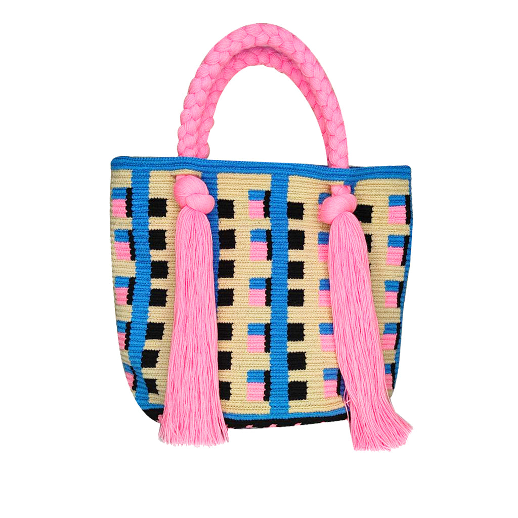 Beige & Baby Pink Tassel Bag