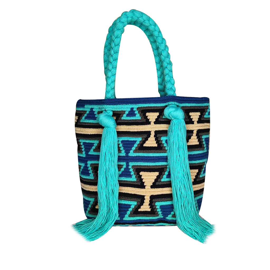 Blue & Beige Mini Tassel Bag