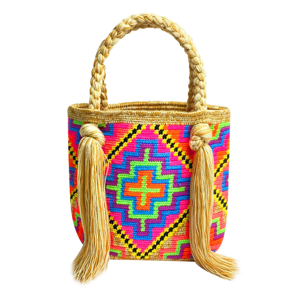 Beige Multicolor Mini Tassel Bag