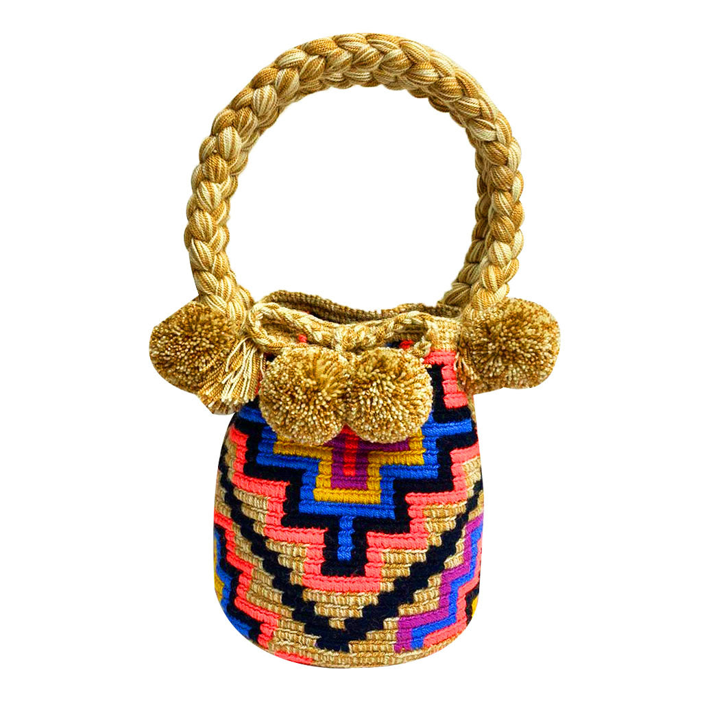 BLUE & ORANGE DIAMOND MINI BUCKET BAG
