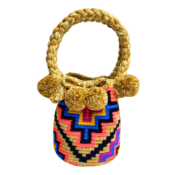 BLUE & ORANGE DIAMOND MINI BUCKET BAG