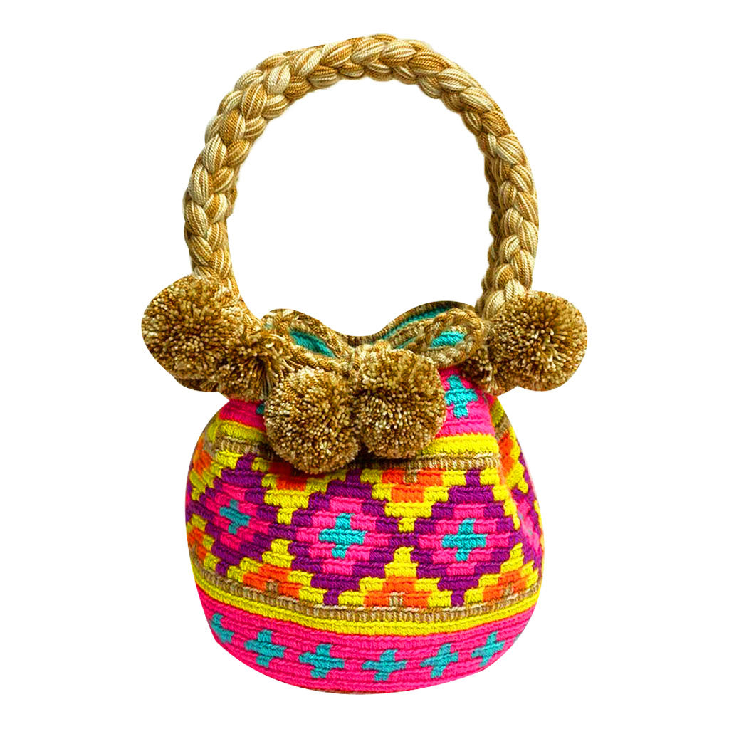 BEIGE & RAINBOW DIAMOND MINI BUCKET BAG