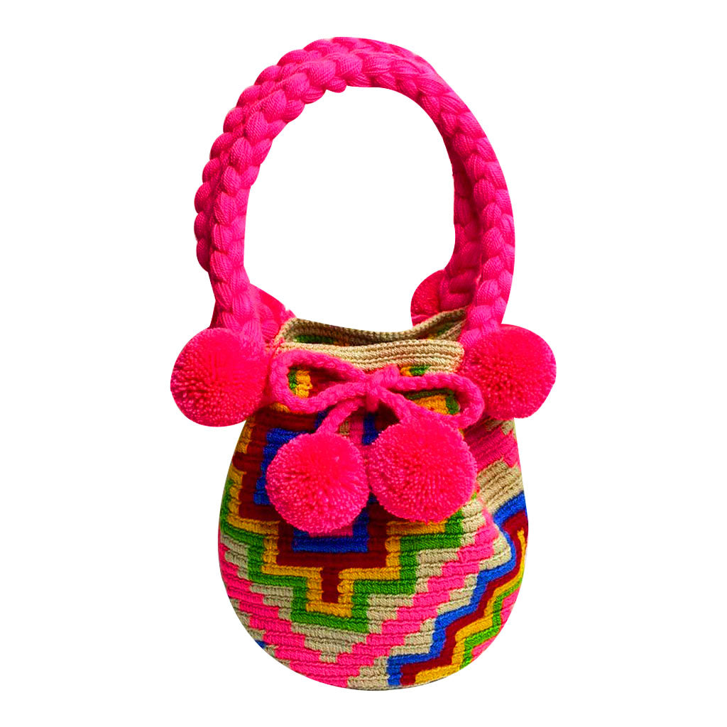 FUSCHIA & RAINBOW DIAMOND MINI BUCKET BAG