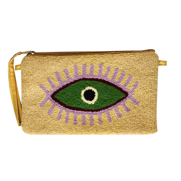 Beige & Green Eye Clutch