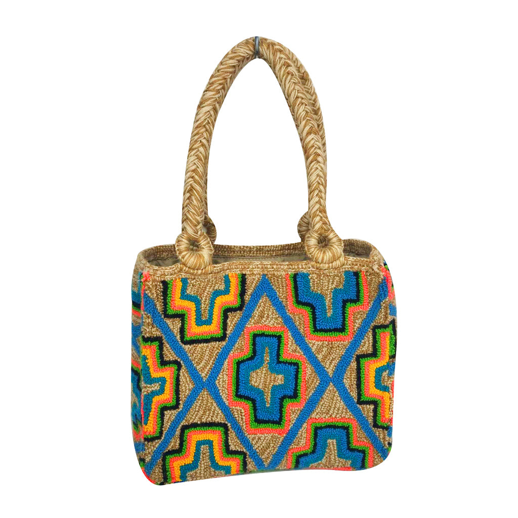 Beige & Blue Mini Tote Bag