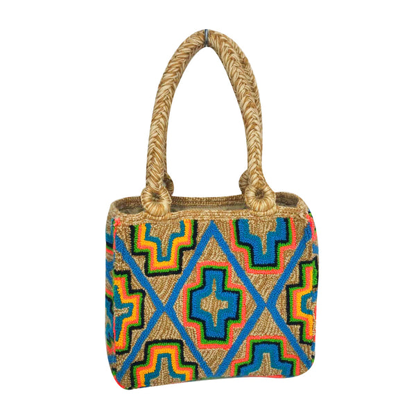 Beige & Blue Mini Tote Bag