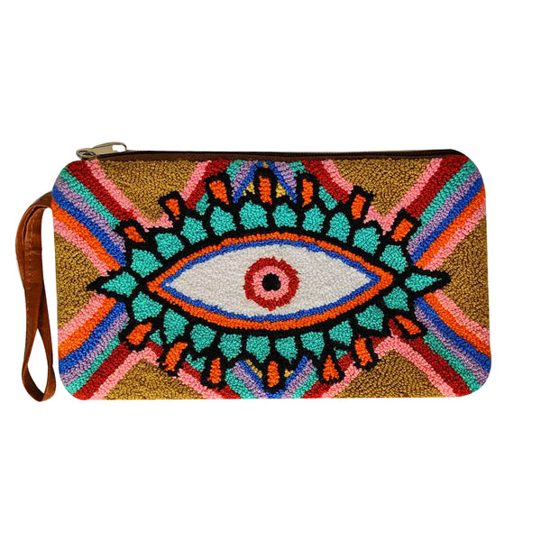 Tan & Pink Eye Clutch