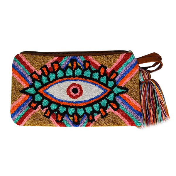 Tan & Pink Eye Clutch