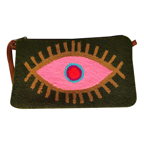 Khaki & Pink Eye Clutch