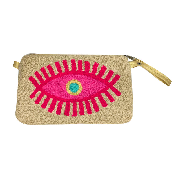 Beige & Fuschia Eye Clutch