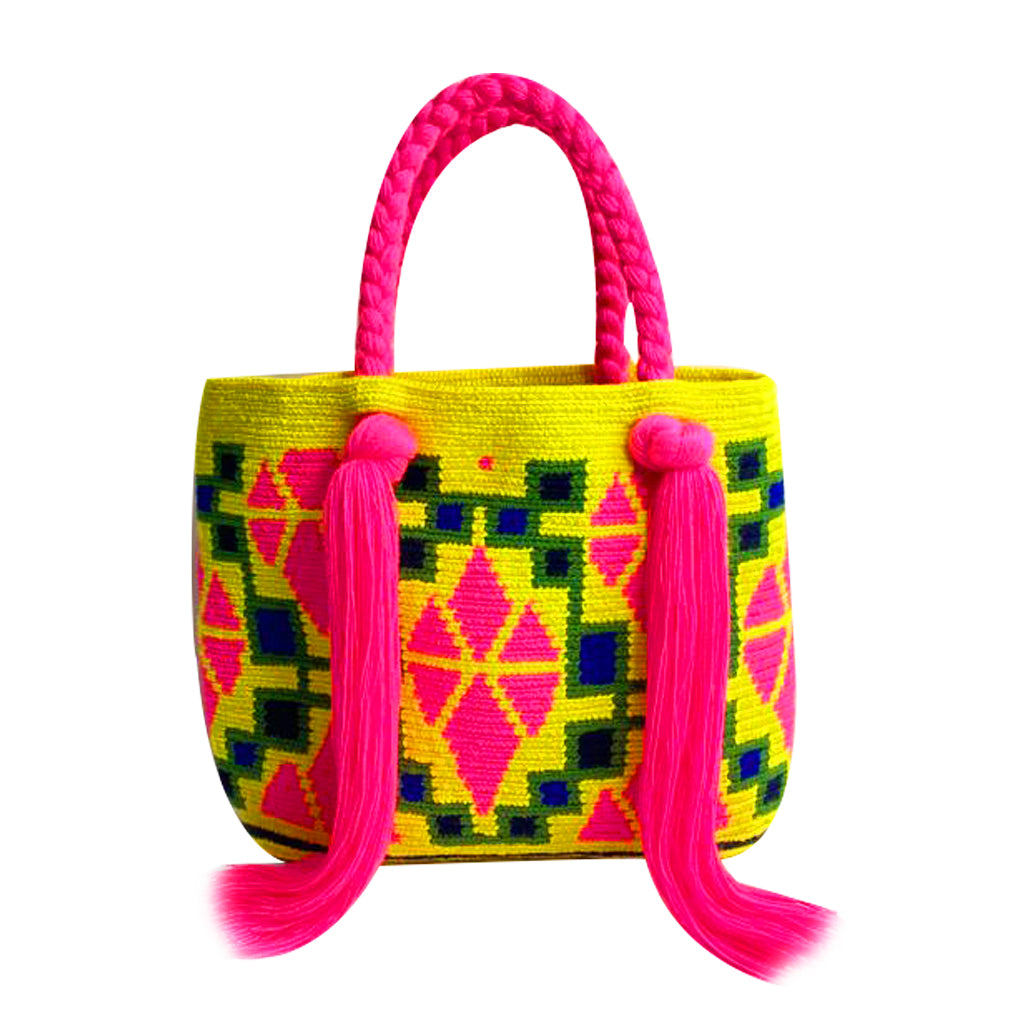 Neon yellow & Pink Mini Tassel Bag