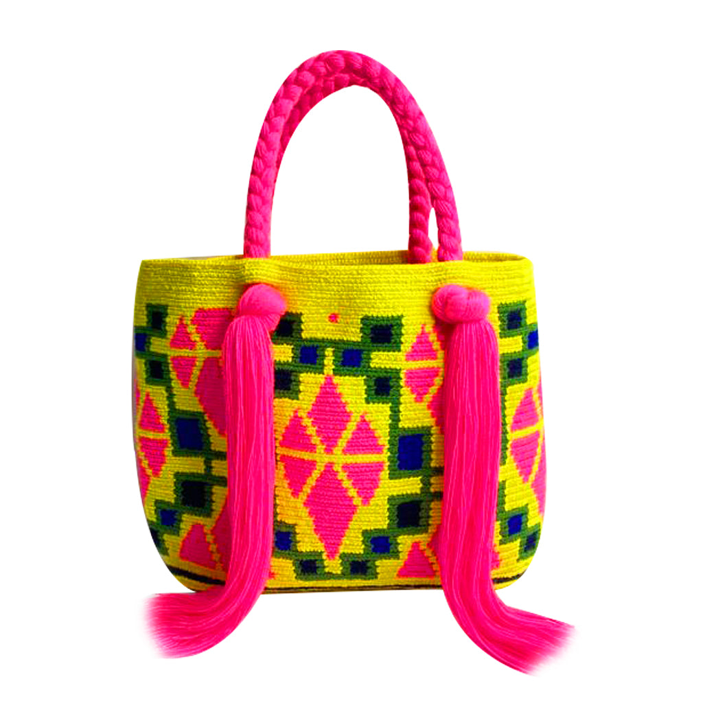 Neon Yellow & Pink Mini Tassel Bag