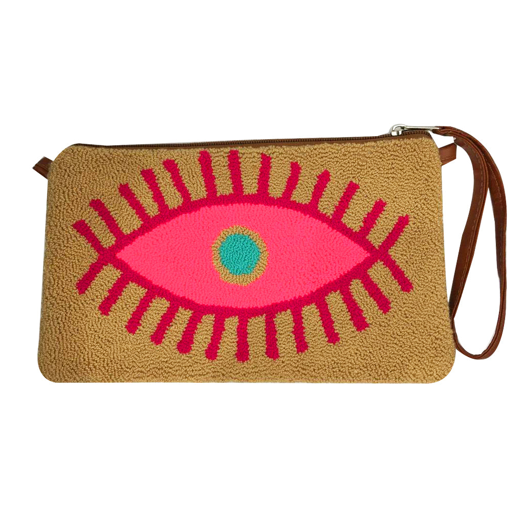 Tan & Pink Eye Clutch
