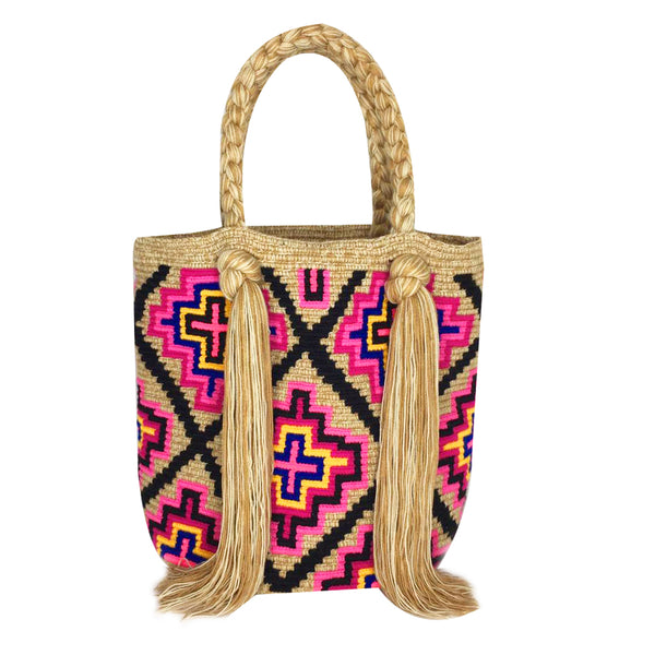 Pink & Beige Tassel Bag