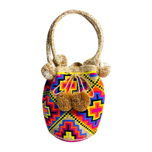Beige, Black & Rainbow Bucket Bag