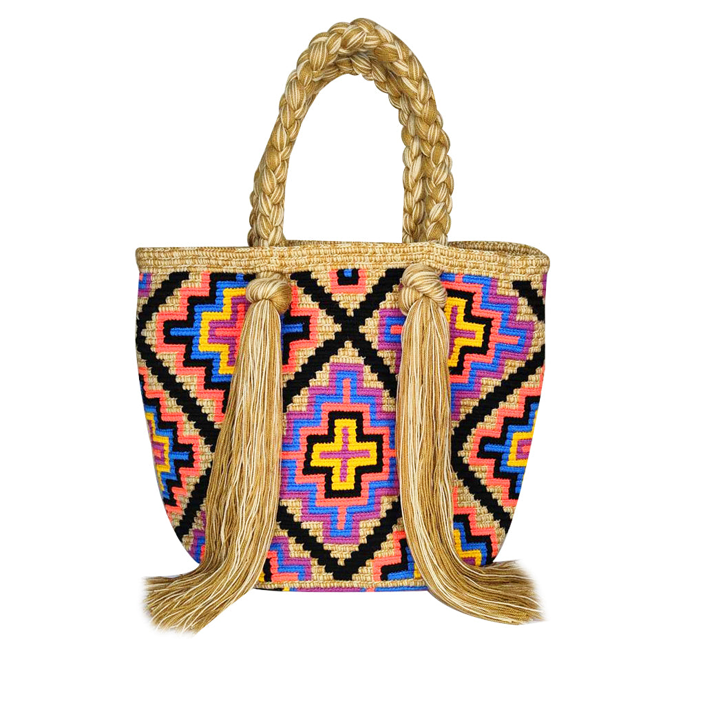 Tan & Multicolor Tassel Bag