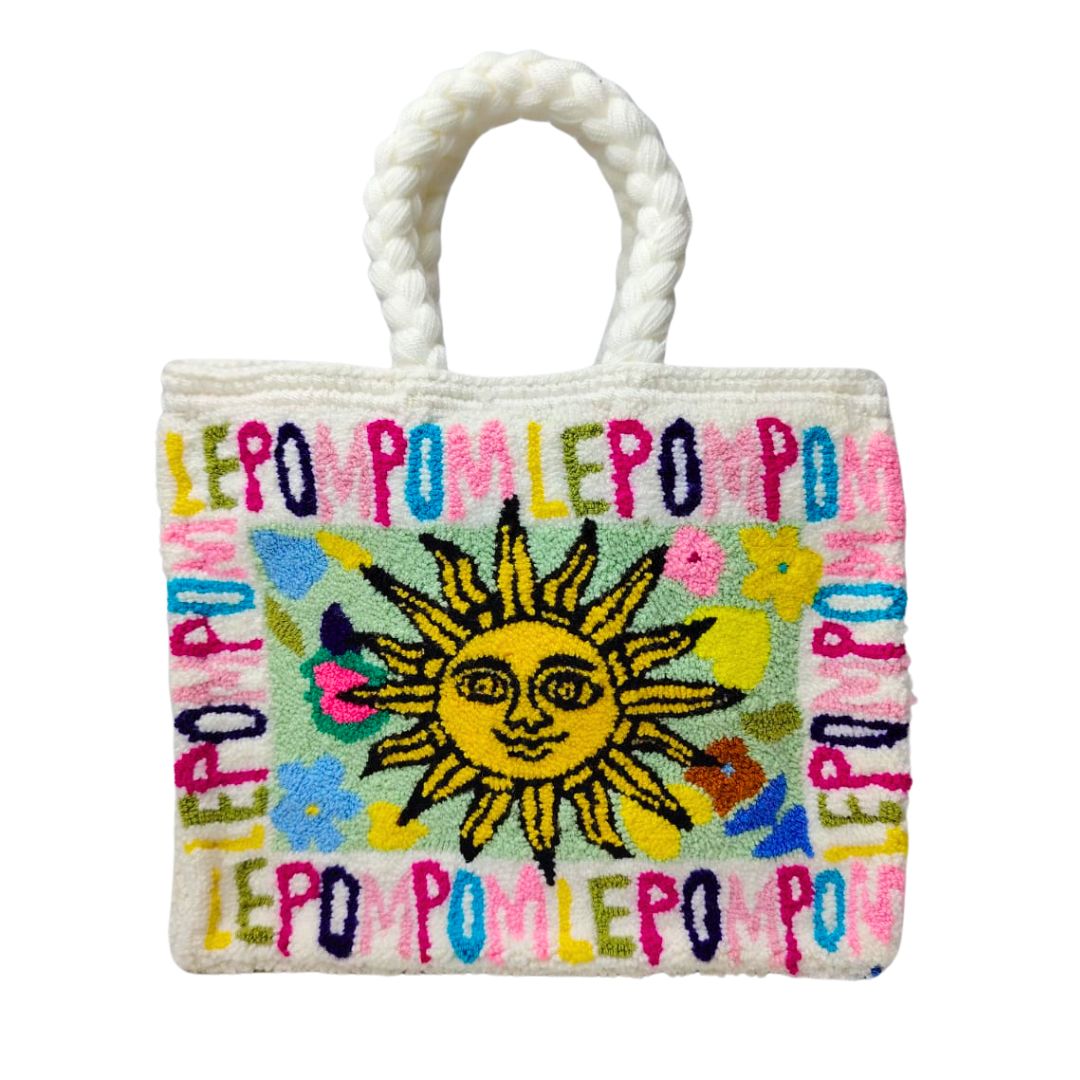 Le Pom Pom White Mini Tote Bag