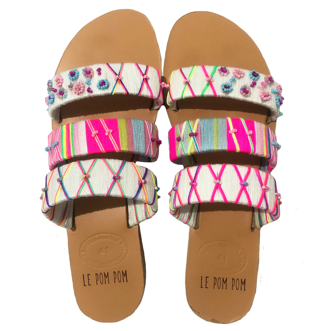 Aya Three Strand Beaded Sandals
