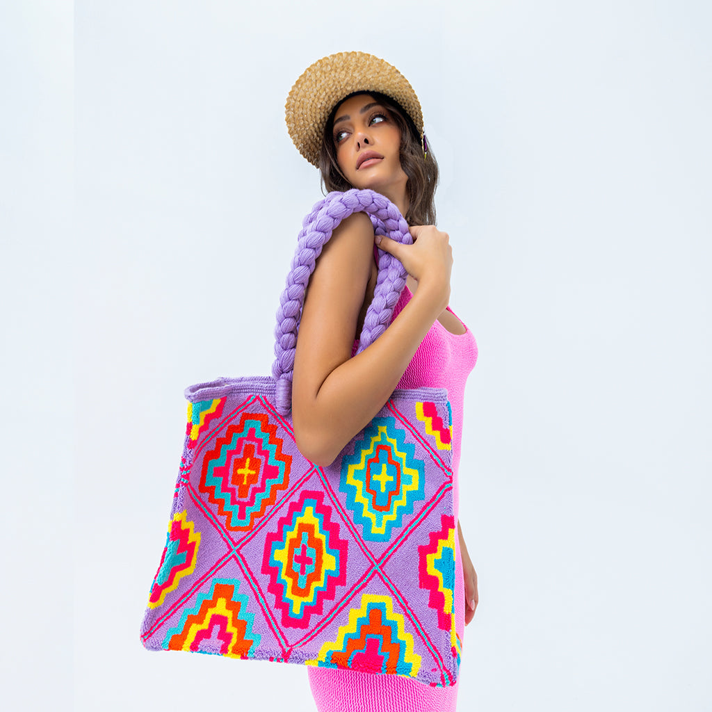 Beige & Blue Large Tote Bag