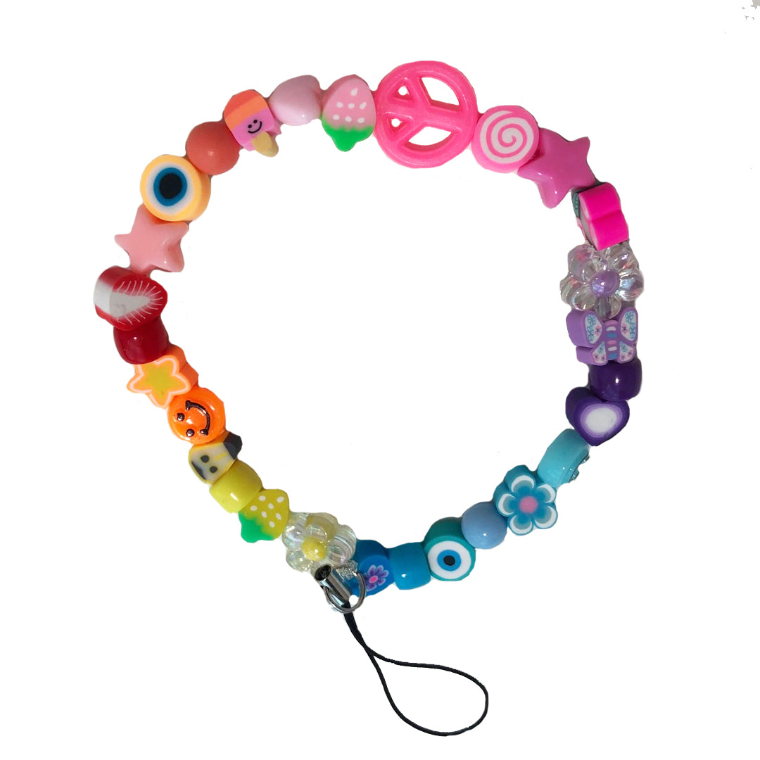 Pink, Blue and Yellow Mini Beaded Phone Strap