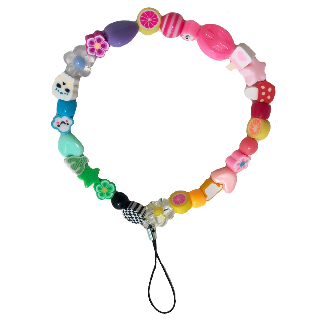 Green, Pink and Blue Mini Beaded Phone Strap
