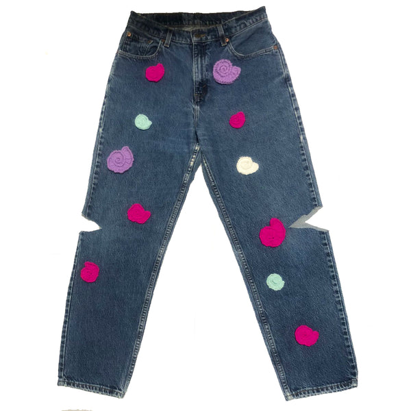 Hand Crocheted Seashell Vintage Levis Jeans
