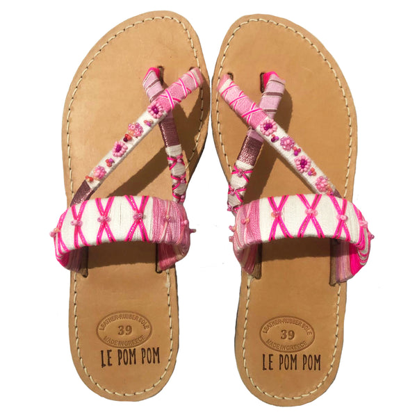 Pinks Toe Cross Beaded Sandals