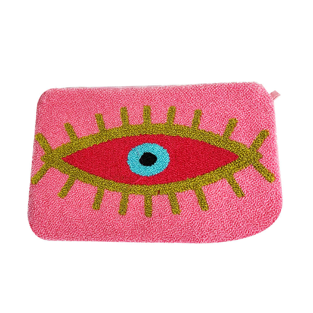 ROSE PINK & OLIVE BROWN EVIL EYE CLUTCH