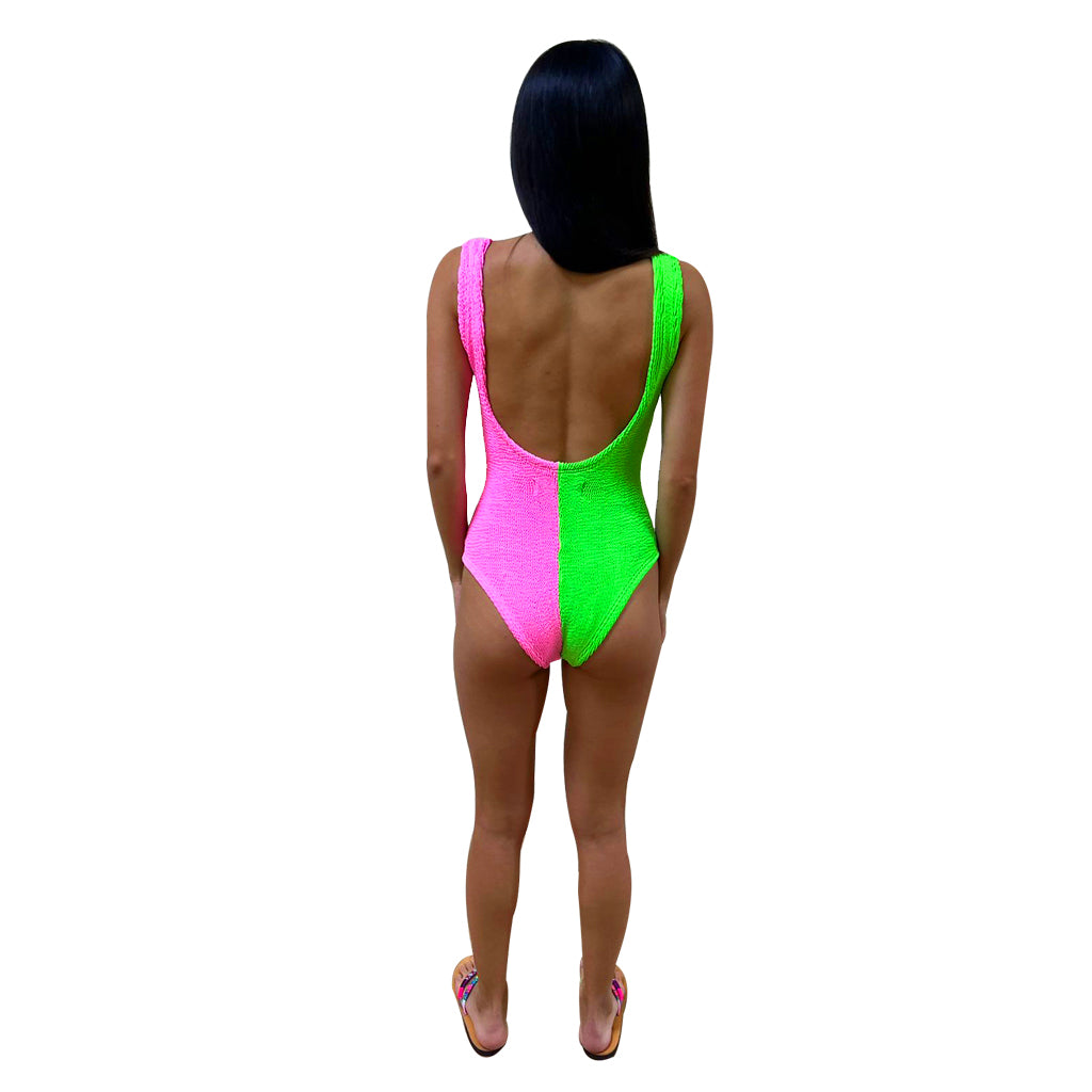 Neon Green/Neon Pink One Piece Swimsuit