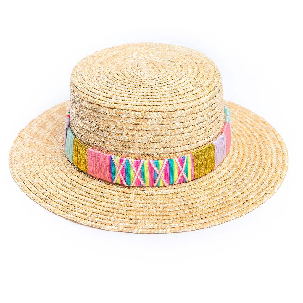 Straw Hat w/ Pom Pom Hat Band