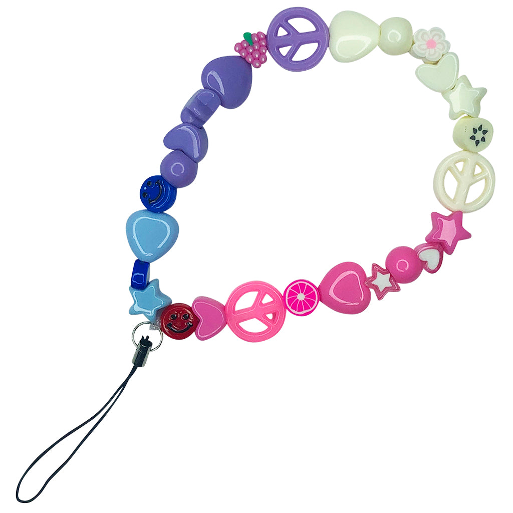 White & Purple Mini Beaded Phone Strap