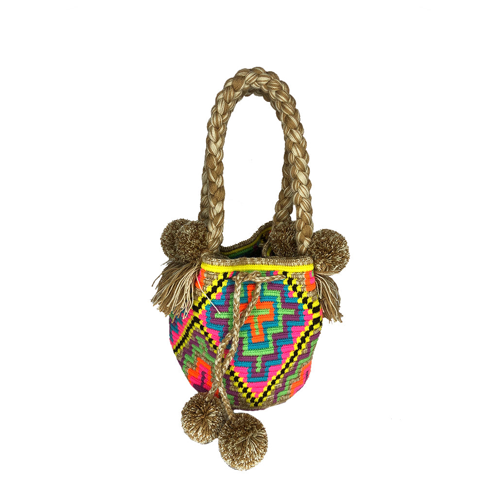 Tan & Rainbow Mini bucket bag